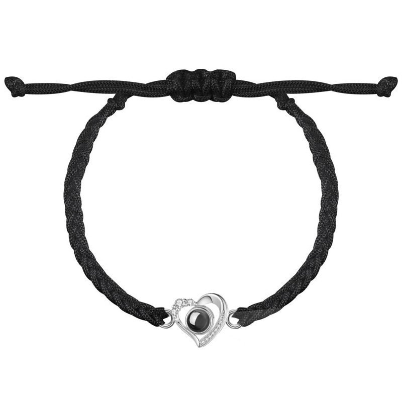 Pulsera de proyección con foto personalizada de corazón con cuerda negra