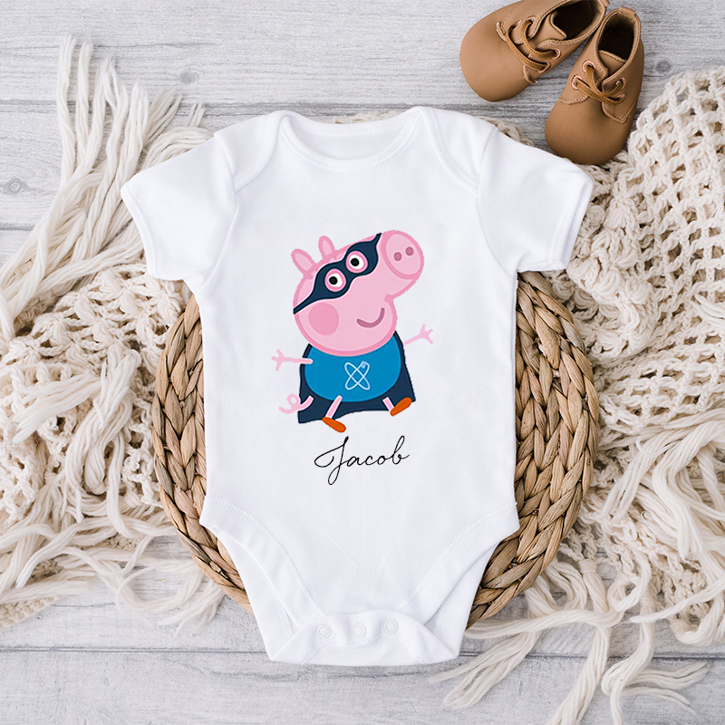 Personalized Baby Onesie Custom Piggy Baby Cartoon Design Adorable Baby Shower Gift for New Mom