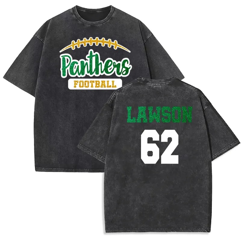 Personalized Washed T-shirt Custom Glitter Football Team Mascot Design Creative Gift for Sports Lover