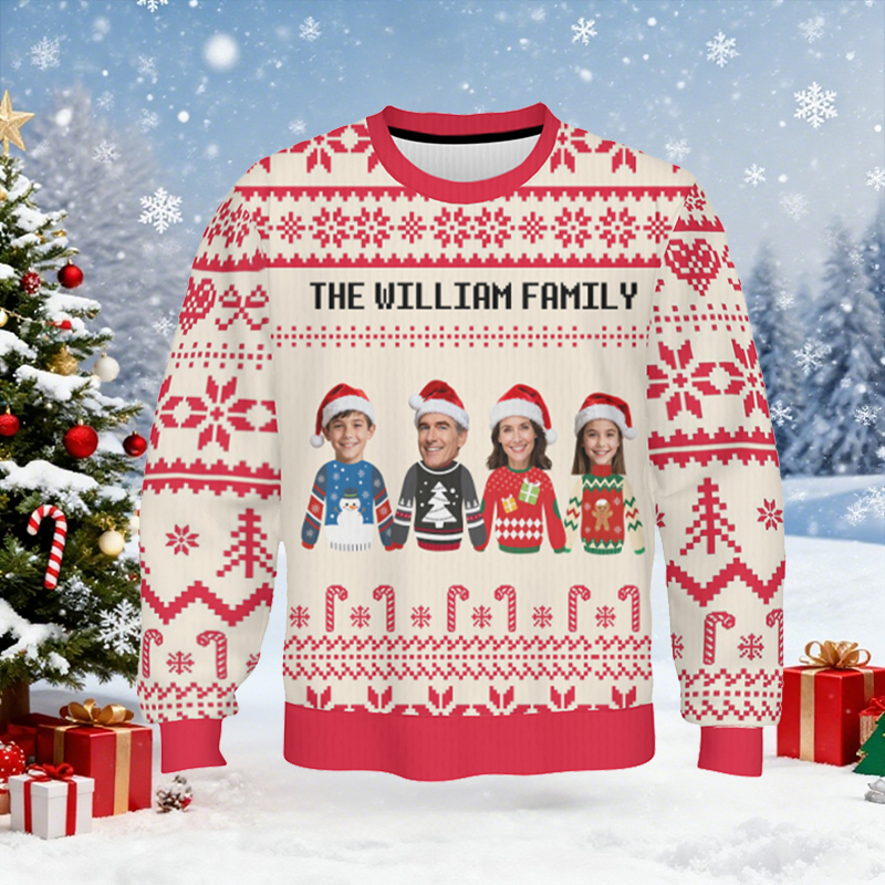 Gepersonaliseerde lelijke trui Unisex Aangepaste gezichtsfoto Kersttrui Creatief ontwerpcadeau voor het gezin