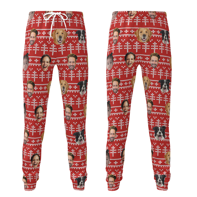 Personliga unisex-joggingbyxor med anpassad design med huvudfoto perfekt julklapp för familjen