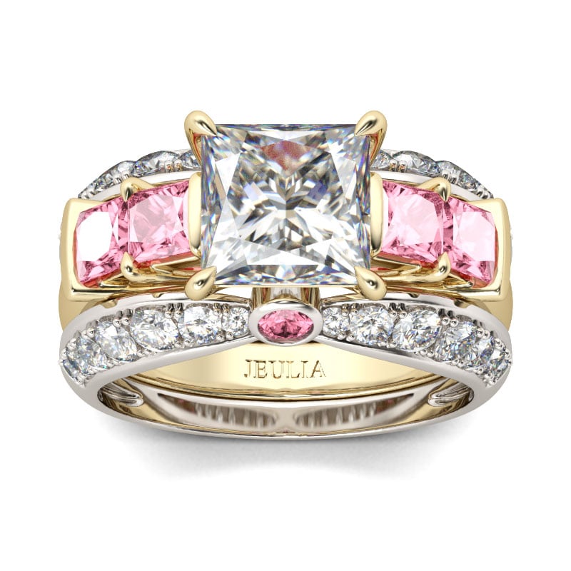 Jeulia Two Tone Princess Cut Sterling Silver 3PC Ring Set