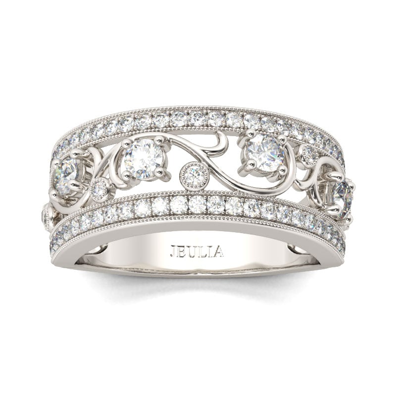 Jeulia Milgrain Scrollwork Round Cut Sterling Silver Women's Band