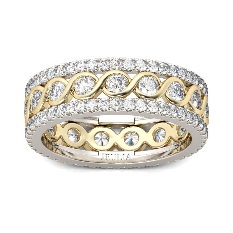 Two Tone Round Cut Women's Wedding Band in Yellow Gold and Sterling Silver