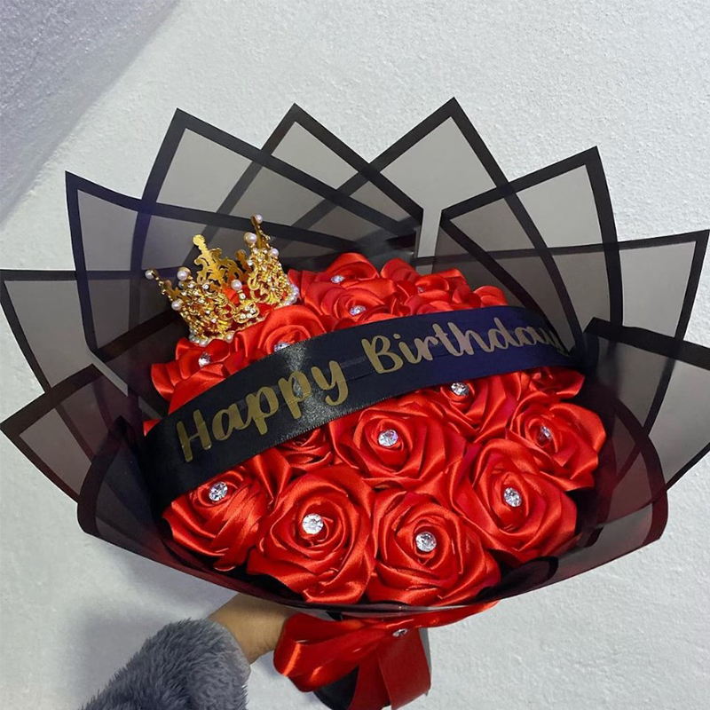 Handmade Satin Rose Bouquet Romantic Valentine's Day Gift For Girlfriend