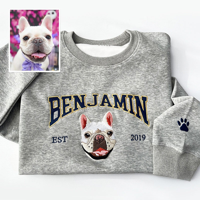 Personalized Sweatshirt Embroidery Pet Head Custom Photo Name Design Attractive Gift for Pet Lovers