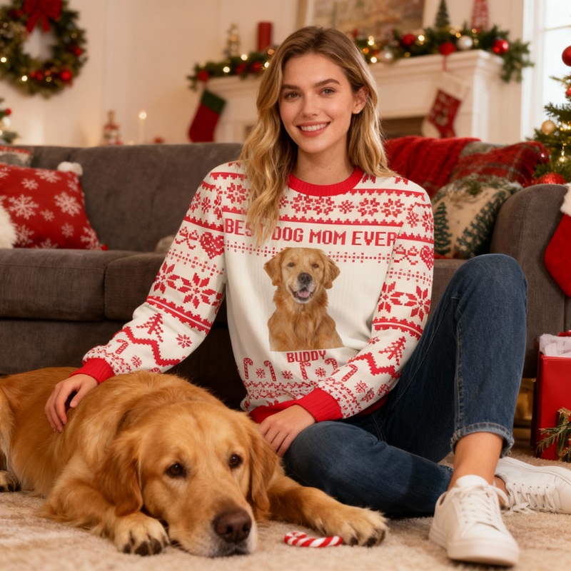 Personalized Ugly Sweater Unisex Custom Dog Mom Ever Custom Photo Attractive Christmas Gift for Pet Lovers