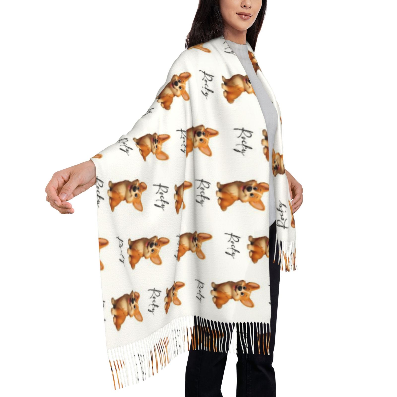 Custom Cartoon Scarf with Pet Photo and Cartoon Style Puppy Print Best Gift for Pet Owner
