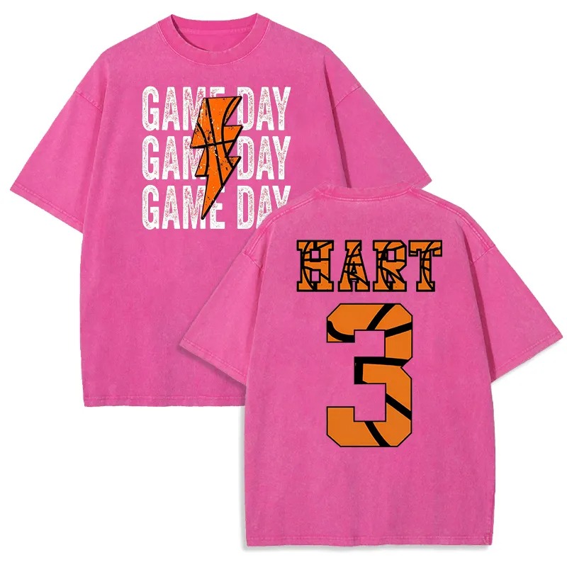 Personalized Washed T-shirt Game Day Custom Basketball Elements Font Design Gift for Sports Lovers