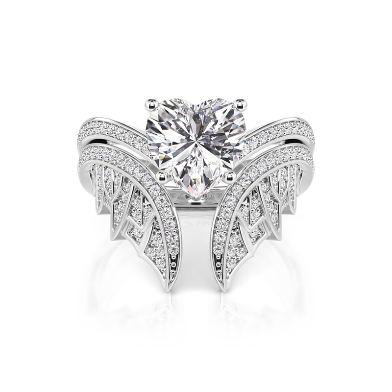 Jeulia Vintage Bat Heart Bridal Ring Set Sterling Silver