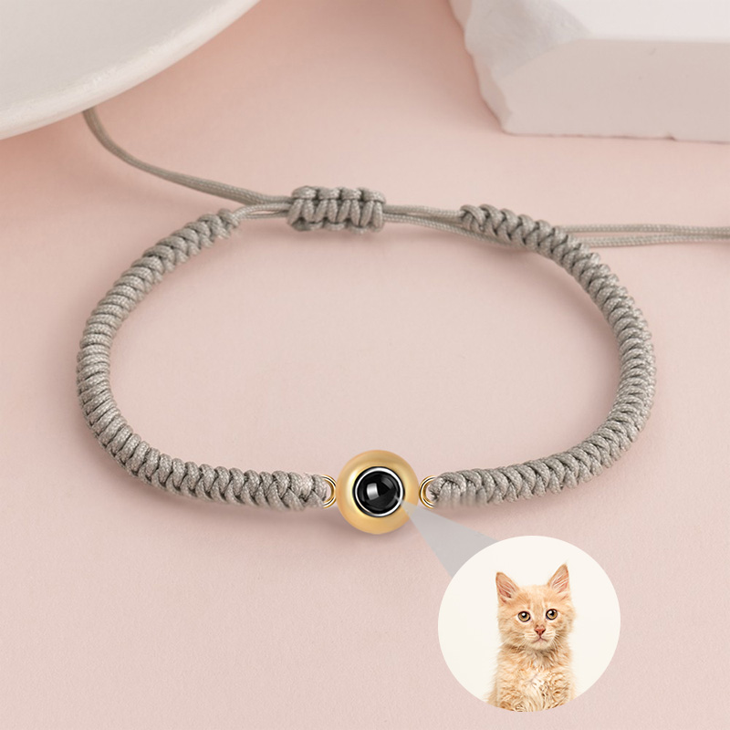 サークル 投影 写真 写真入れ 組紐 ブレスレット チタンスチール