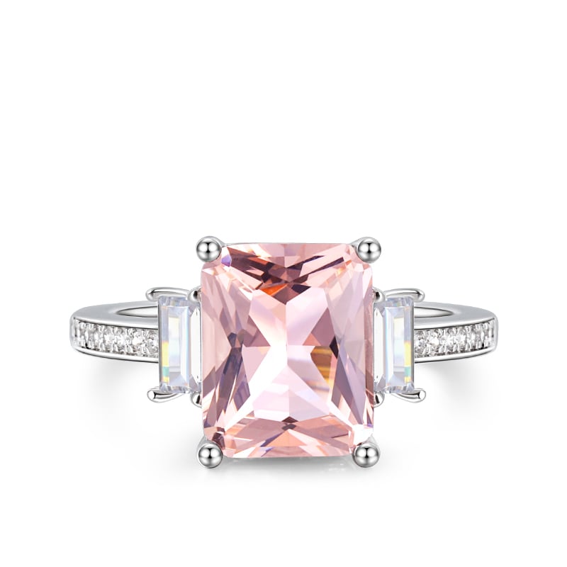 Jeulia Emerald Cut Synthetic Morganite Sterling Silver Ring