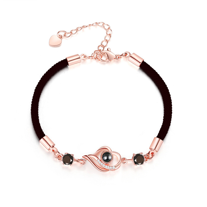 ハート 投影 写真 写真入れ 紐 ブレスレット 編み込む ブラック