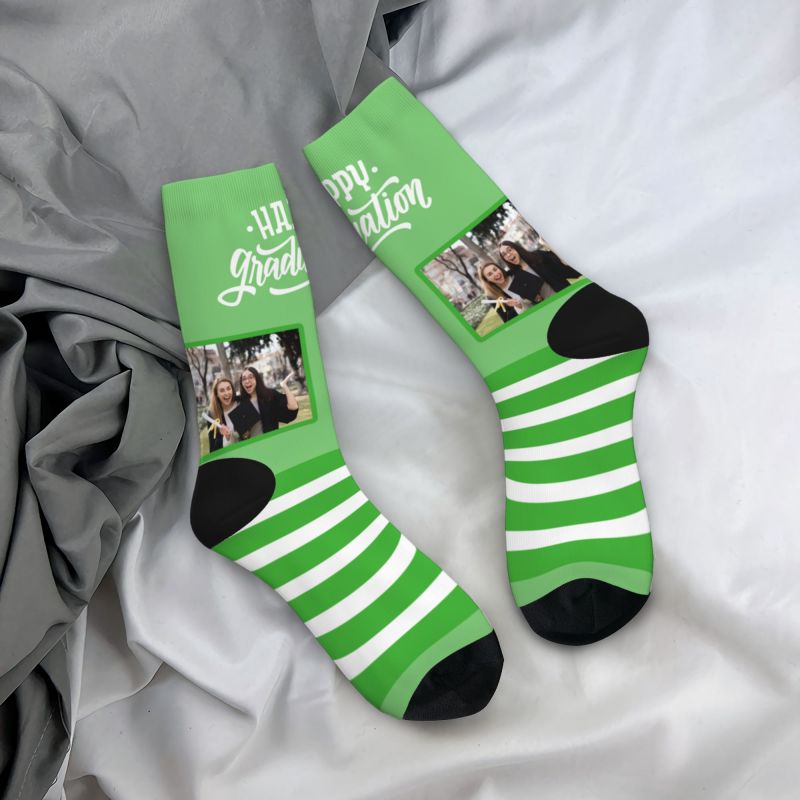 Custom Striped Face Socks 6 Colors Add Photo As Graduation Gift