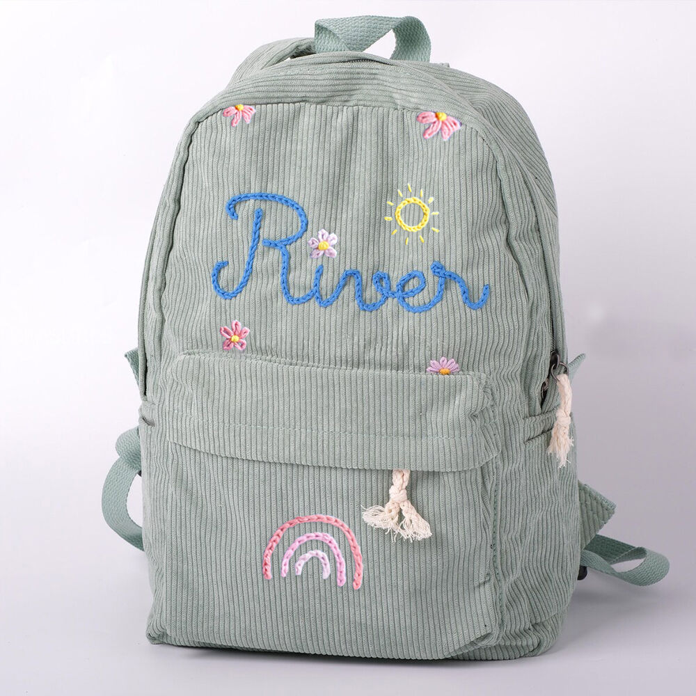 Custom School Bag Cute Backpack with Knitted Flowers Birthday Gift for Kids