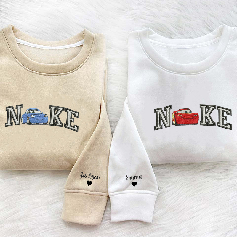 Personalized Sweatshirt Embroidery Cars Mcqueen and Sally Couple Design Perfect Gift for Lovers