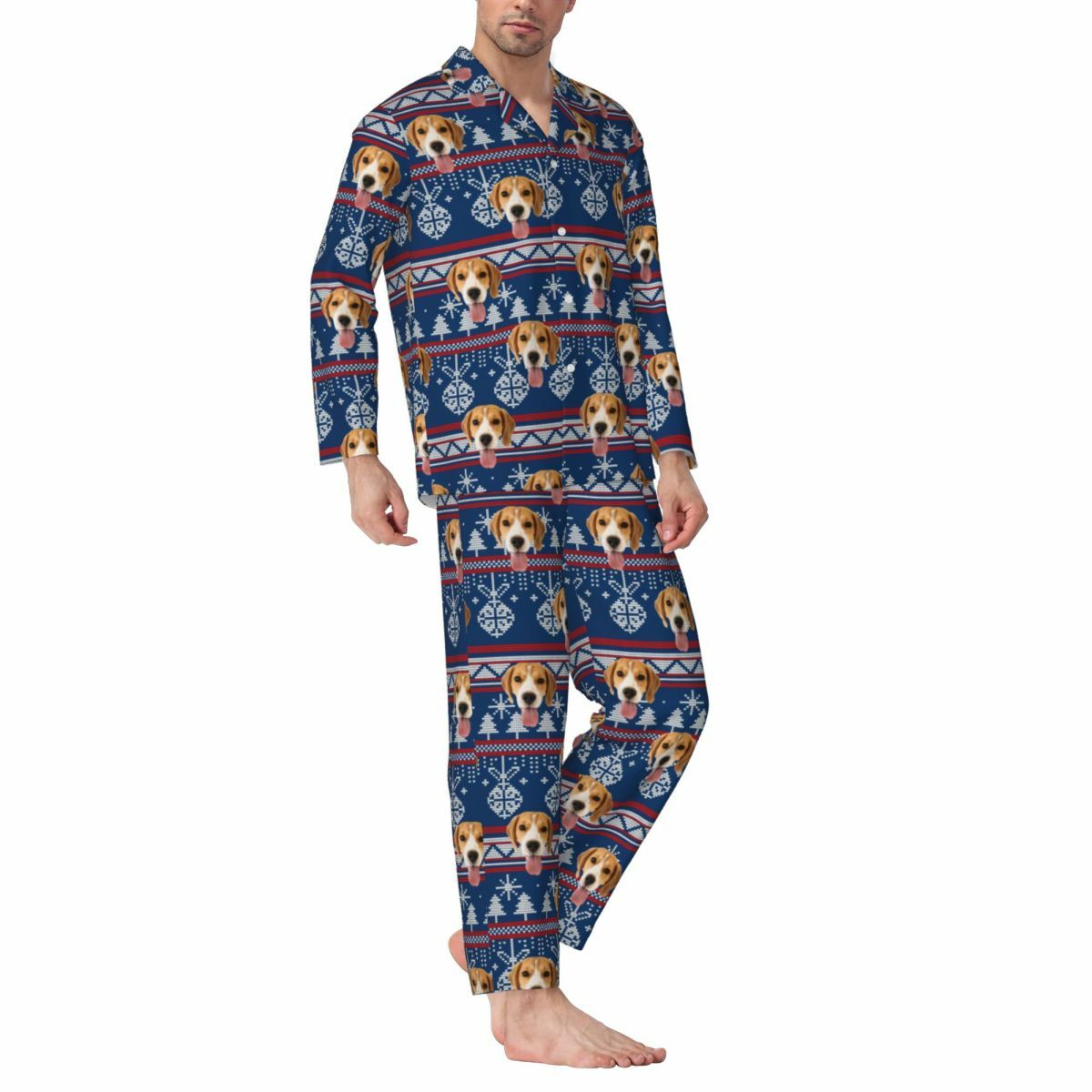 Pyjama personnalisé avec photo personnalisée et cloche pour sapin de Noël, design d'ambiance festive, cadeau idéal pour la famille