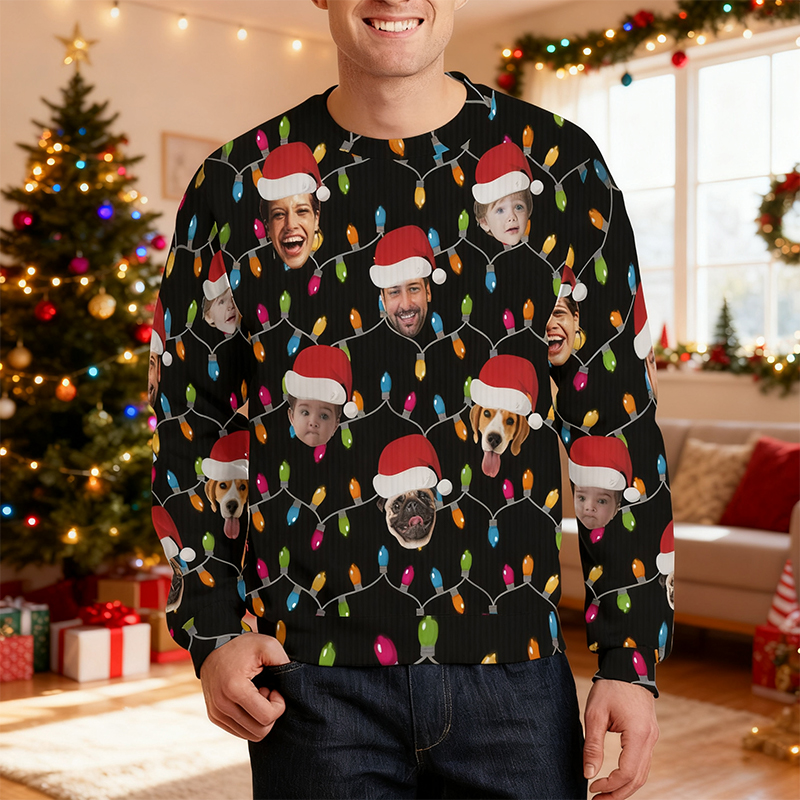 Maglione brutto personalizzato Unisex con foto personalizzata Cappello da Babbo Natale Design divertente Regalo di Natale per la famiglia