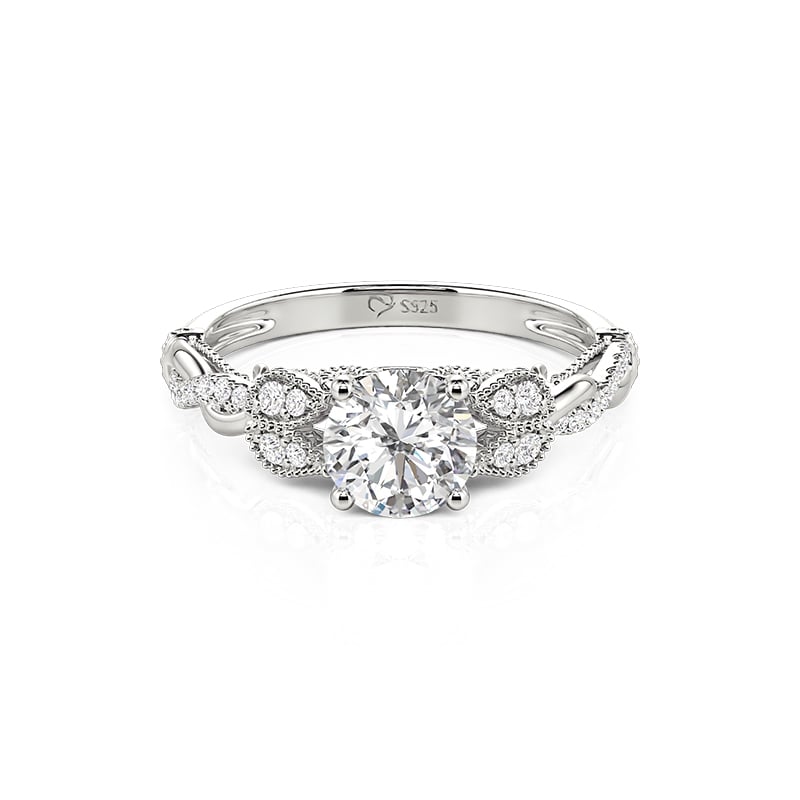 Jeulia Vintage Milgrain Tulip Twist Round Engagement Ring
