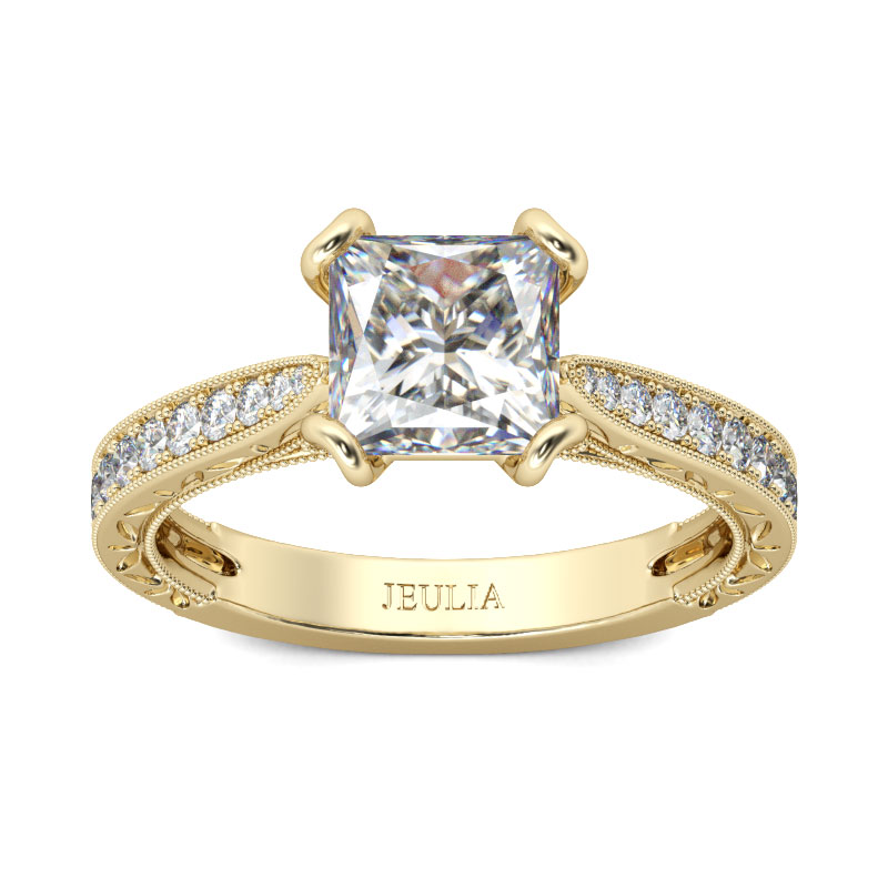 Princess Cut Engagement Rings for Women Yellow Gold Tone Sterling Silver