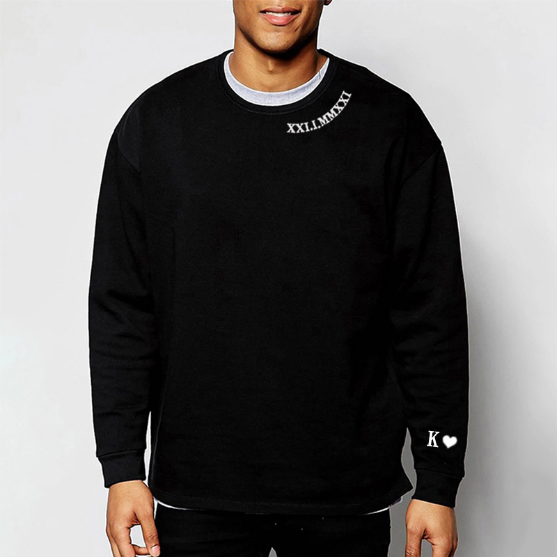 Personalized Sweatshirt Embroidered Roman Numeral Date and Initial Unique Gift for Anniversary