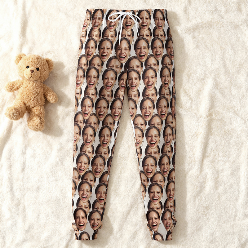 Pantalón deportivo unisex personalizado con foto de cara impresa a todo color. Regalo divertido para la familia.