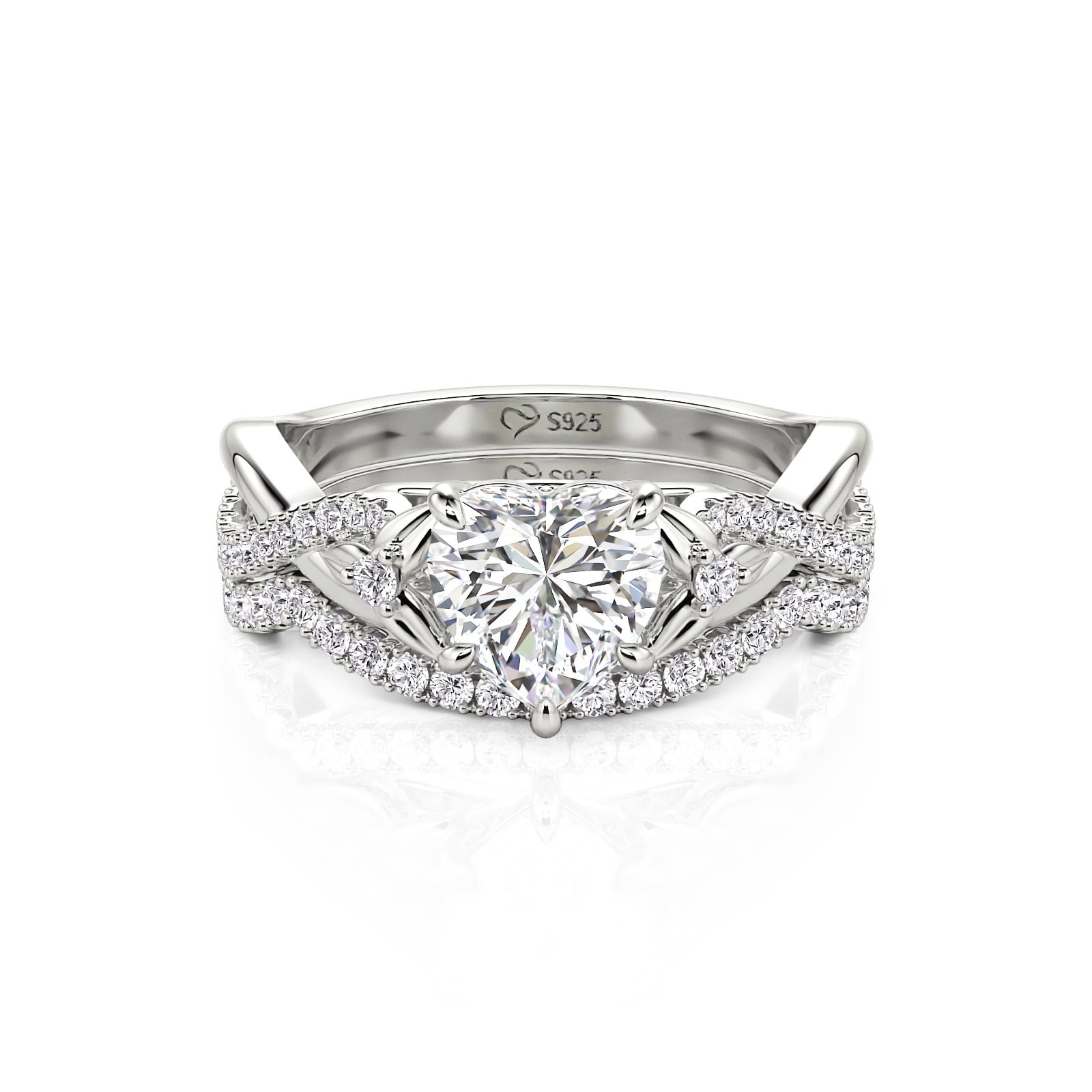 Jeulia Intertwined Heart Engagement and Wedding Ring Set