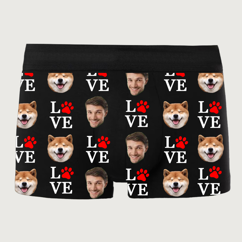 Personalized Photo Men's Underwear Boxer Briefs With Red Animal Footprints Pattern for Pet Lover