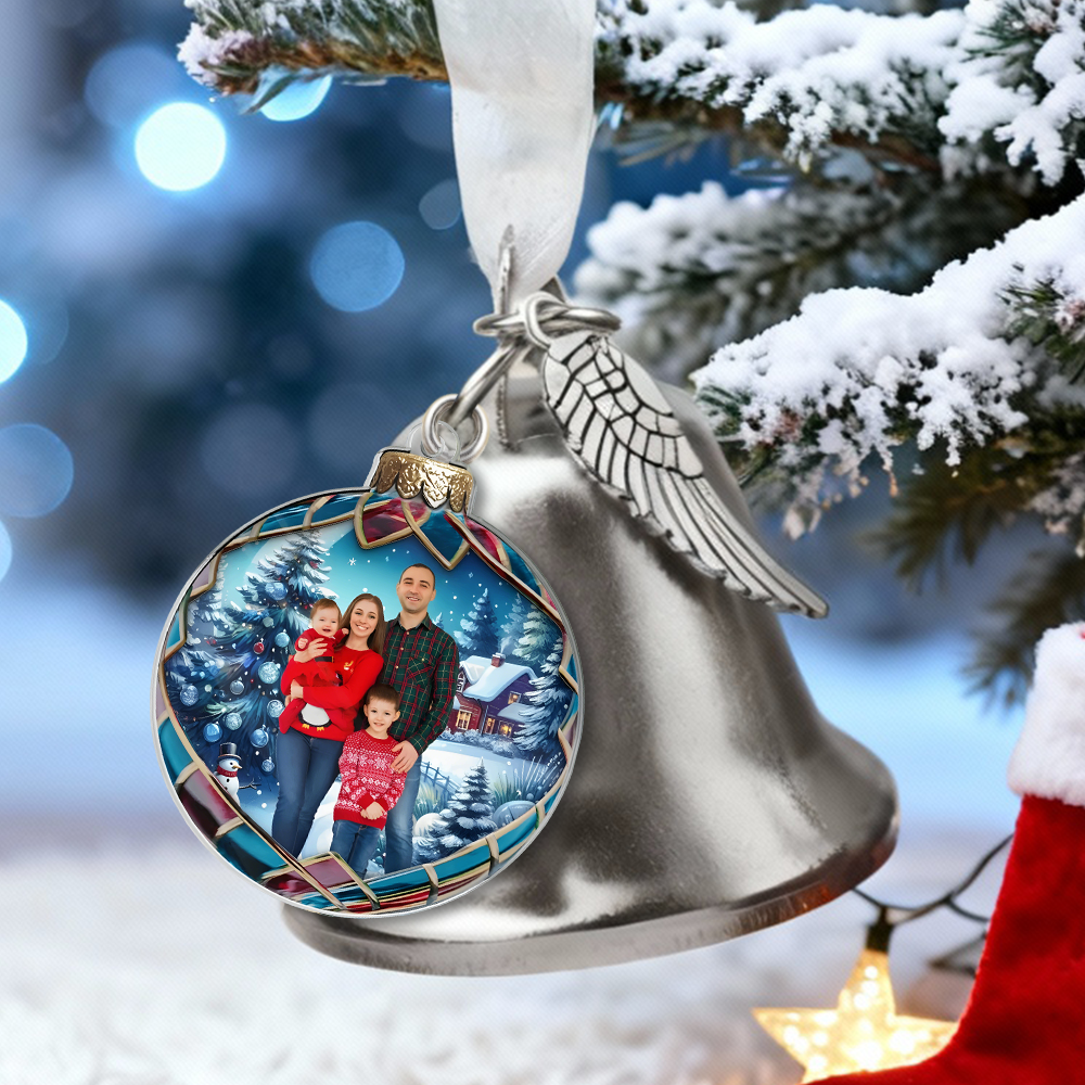 写真入れ 家族 ウイング ベル クリスマスツリー 飾り オーナメント