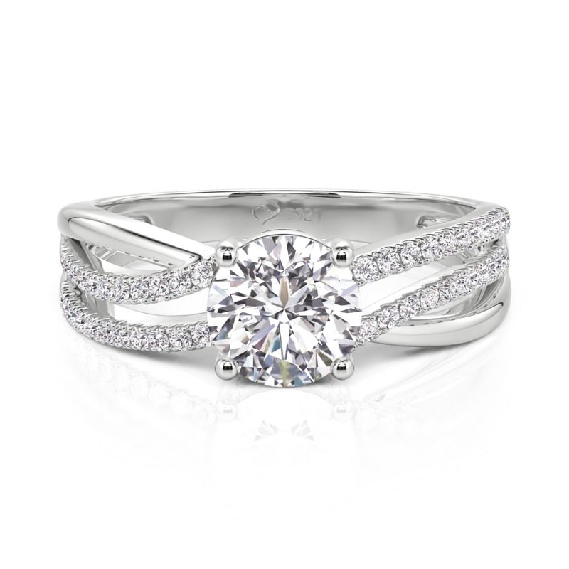 Jeulia Double Twist Round Cut Engagement Ring Sterling Silver