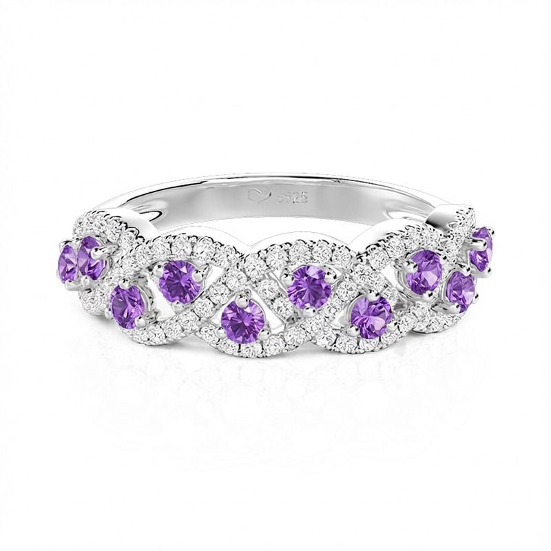 Jeulia Custom Twisted Woven Ring with Birthstone Sterling Silver