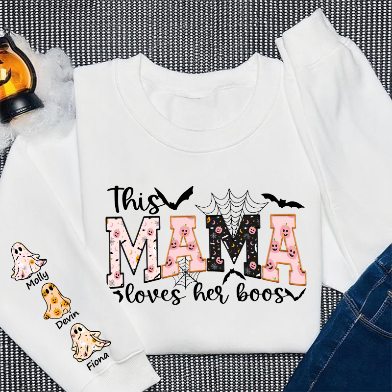 Sudadera personalizada Esta mamá ama a sus pequeños, lindo diseño de fantasma para niños, regalo de Halloween para mamá