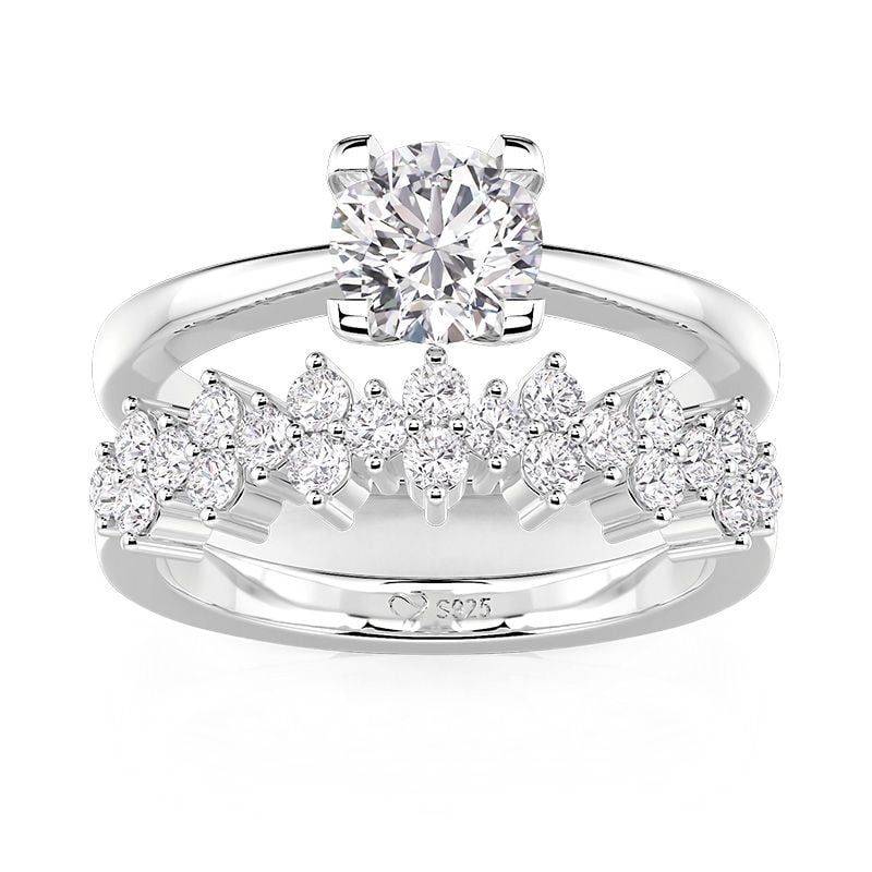 Jeulia Classic Cluster Round Cut Bridal Set 2PCS