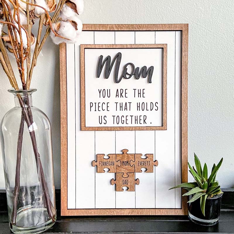 "You Are The Piece That Holds Us Together" Puzzles Pieces Name Sign Personalised Mother's Day Gift