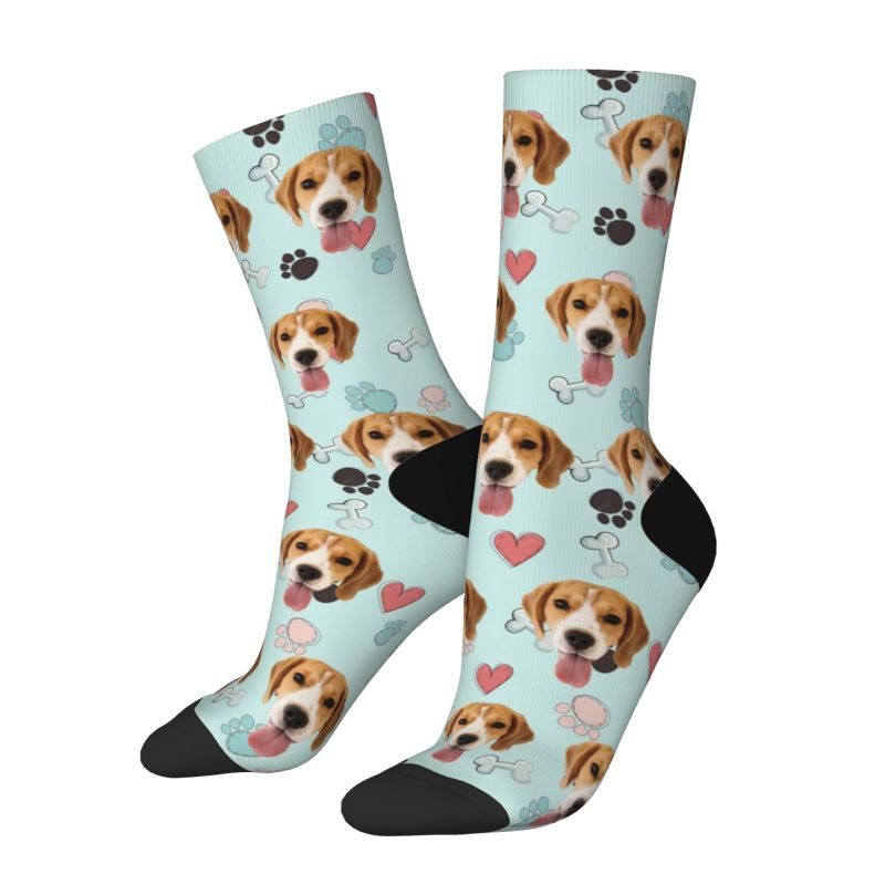 Customized Face Socks Pet Paw and Bones Print Gifts for Pet Lovers