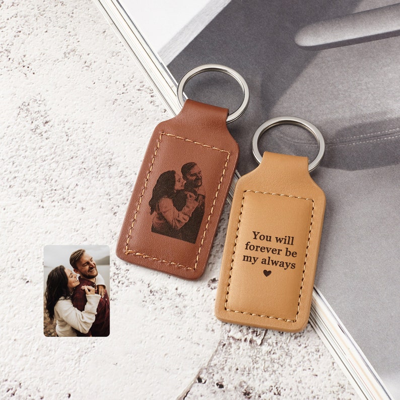 Personalized Leather Keychain Custom Photo Warm Gift For Family