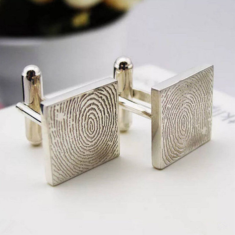 Personalized Custom Square Cufflink Fingerprint Engraving Unique Design Meaningful Gift for Him