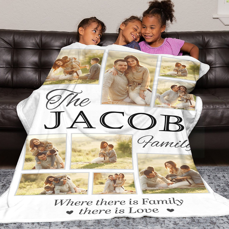 Personalized Photo Blanket Best Gift for Family "There is Love"