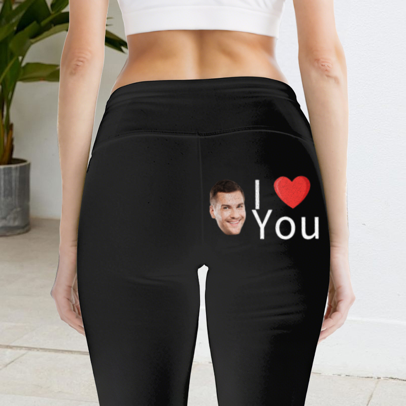 Leggings personalizzati Ti amo con foto personalizzata Cuore Design Regalo attraente per i suoi amanti