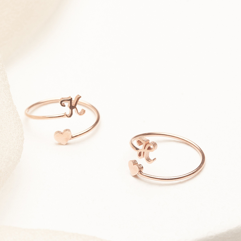 Personalized Ring with Customized Letters and Heart Exquisite Gift for Her