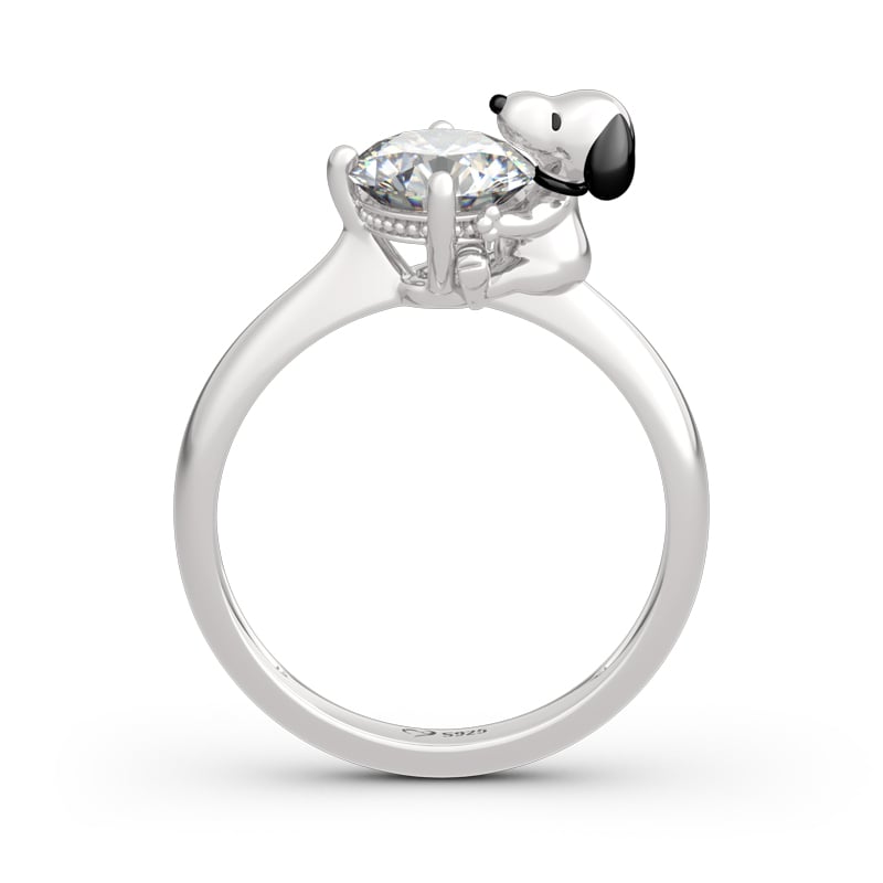 Diamond White Puppy Round Cut Hug Me Rings "Live in The Present"