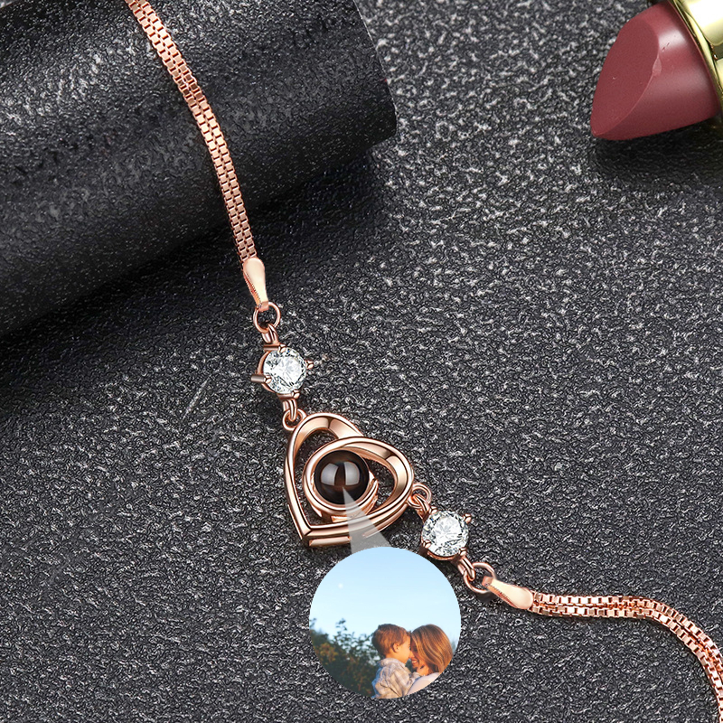 Custom Heart Shaped Diamond Picture Projection Bracelet