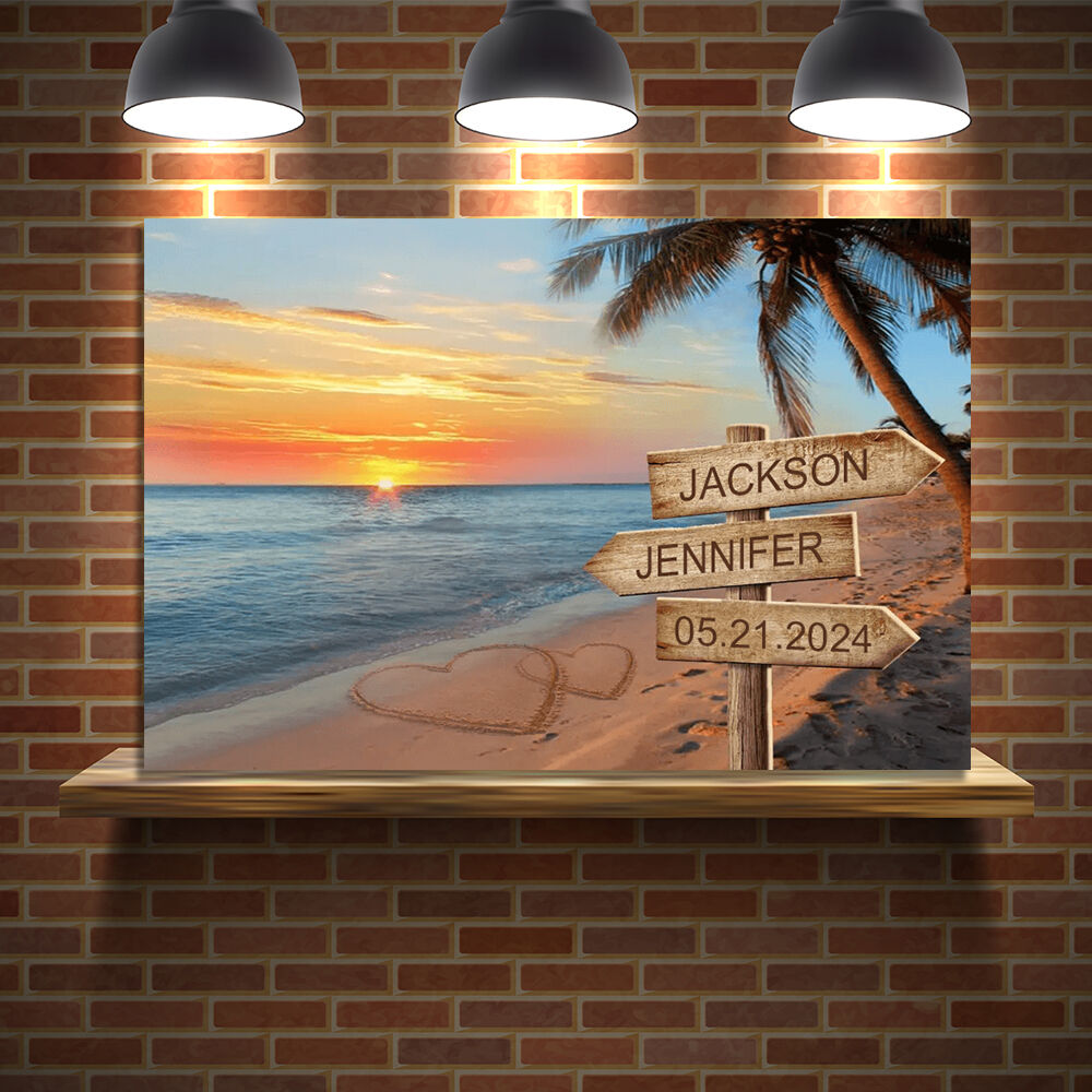 Personalized Picture Canvas Wall Art with Sunset Pattern Funny Gift for Couples