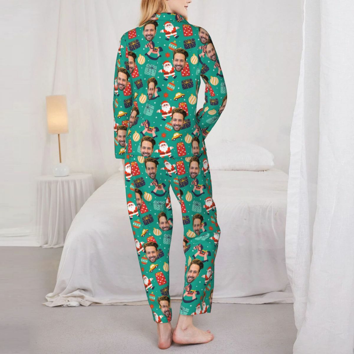 Personalized Pajamas Custom Photo Santa Claus Hobbyhorse Cute Pattern Design Gift for Family