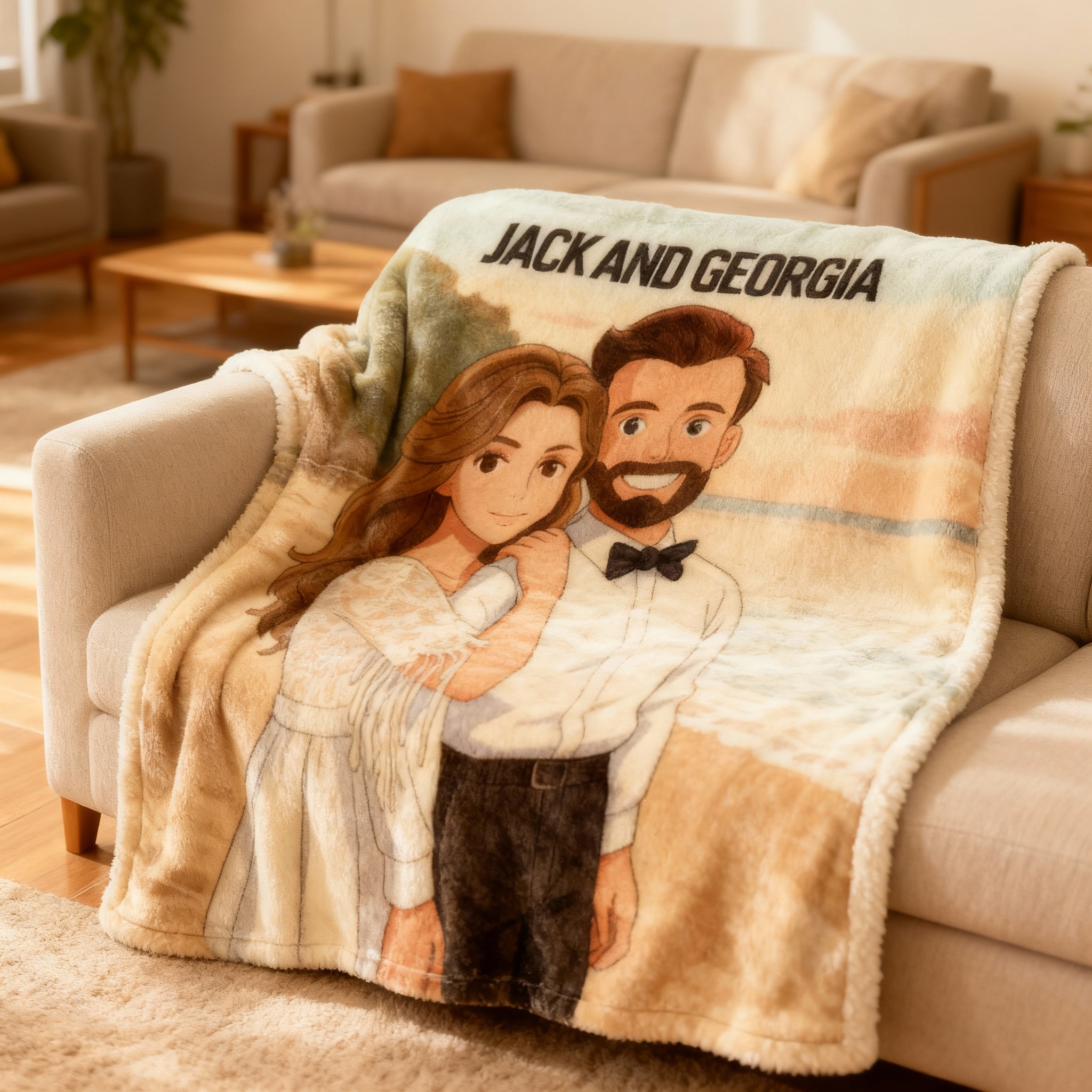 Personalized Cartoon Picture Blanket Warm Gift for Couples