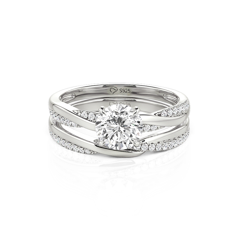 Jeulia Twisted Round Cut Engagement Ring Set Sterling Silver