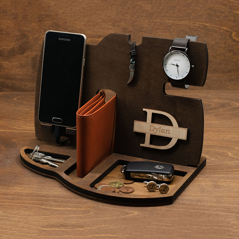 Personalized Desk Organizer Phone Docking Station Accessories Perfect Gift for Him Couple and Dad