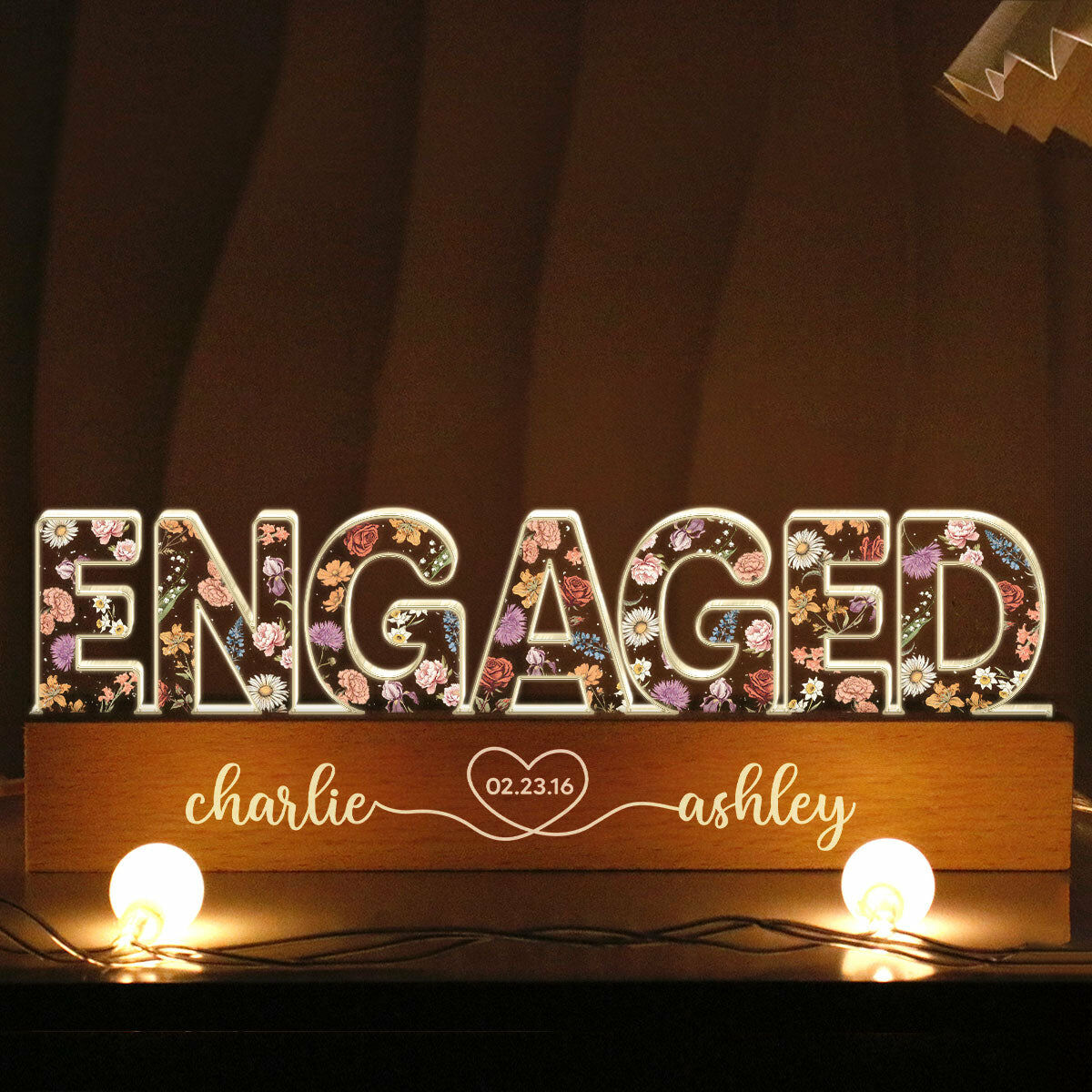 Personalized Birthday Flower Letter Lamp With Couple Name Wedding Gift