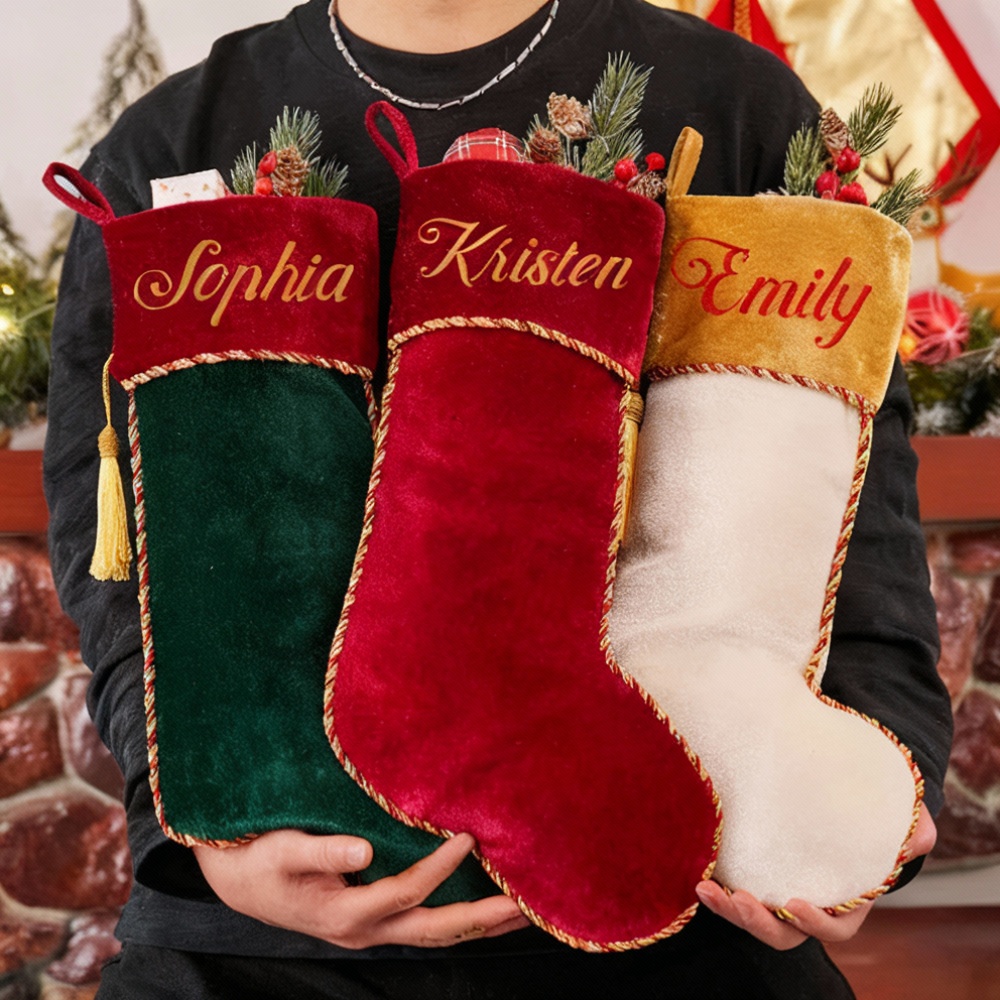 Personalized Velvet Christmas Stockings with Custom Names as Gifts for Your Family
