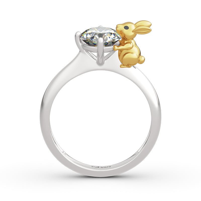 Jeulia Hug Me Bunny Ring in Round Cut Sterling Silver